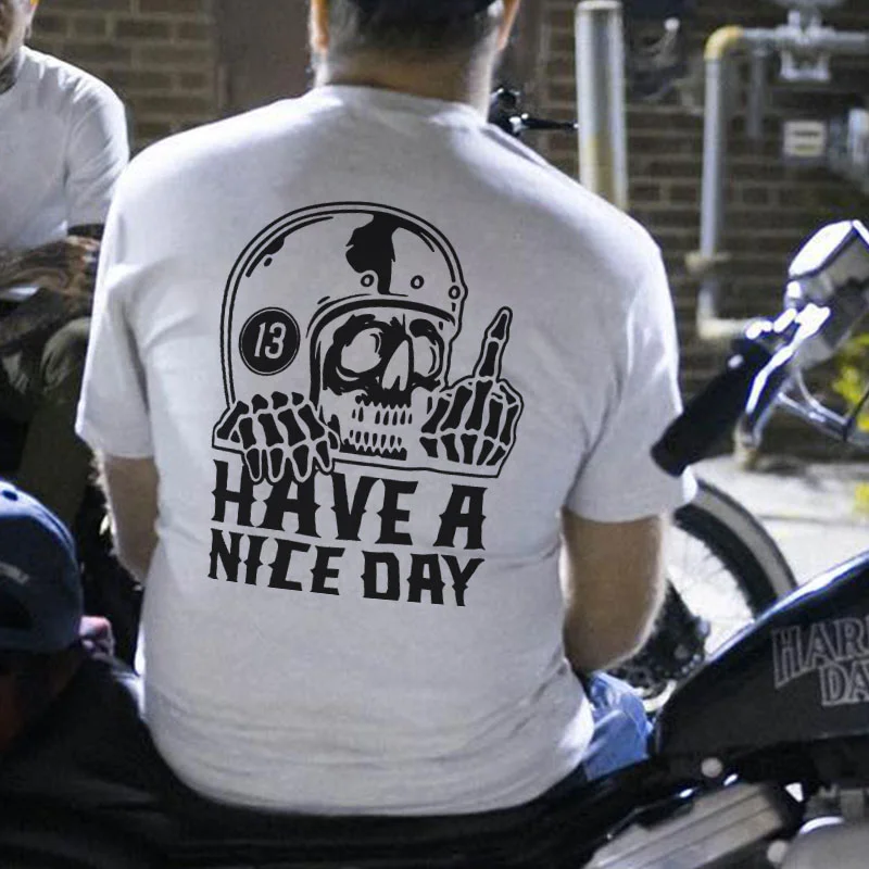 HAVE A NICE DAY Skull with Helmet Graphic Black Print T-shirt