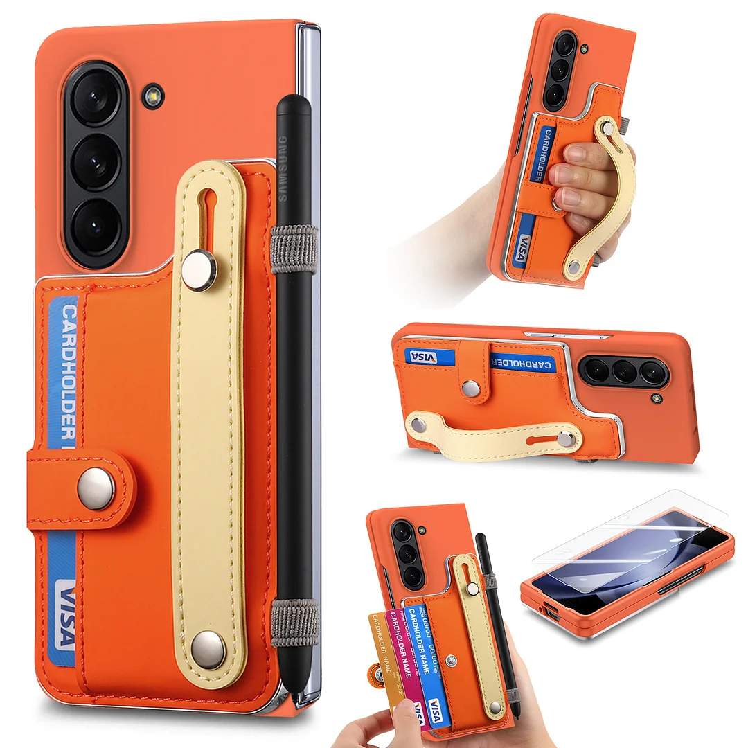 Luxury Leather Phone Case With Cards Slot,Kickstand,Wristband,Screen Protector,Stylus And Stylus Slot For Galaxy Z Fold5