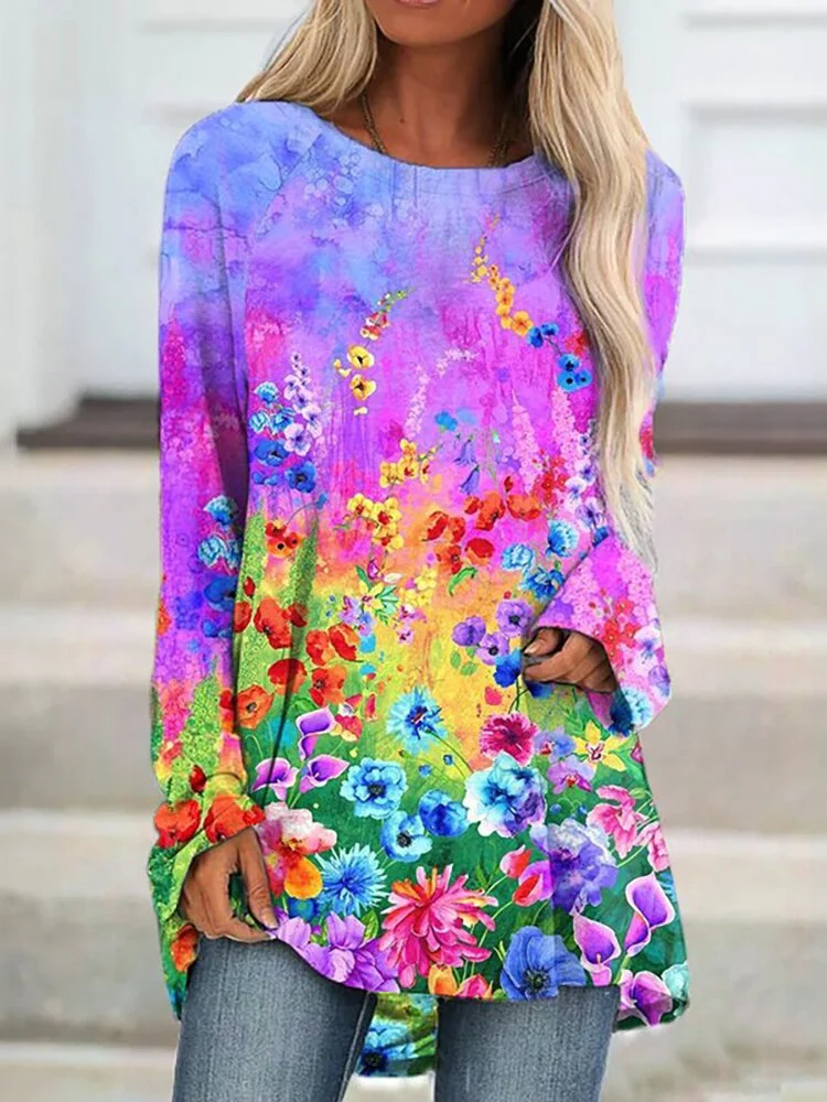 Flowers Watercolor Print A Line T Shirt
