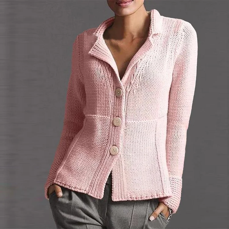 Mayoulove Lapel plain button knit sweater cardigan-Mayoulove