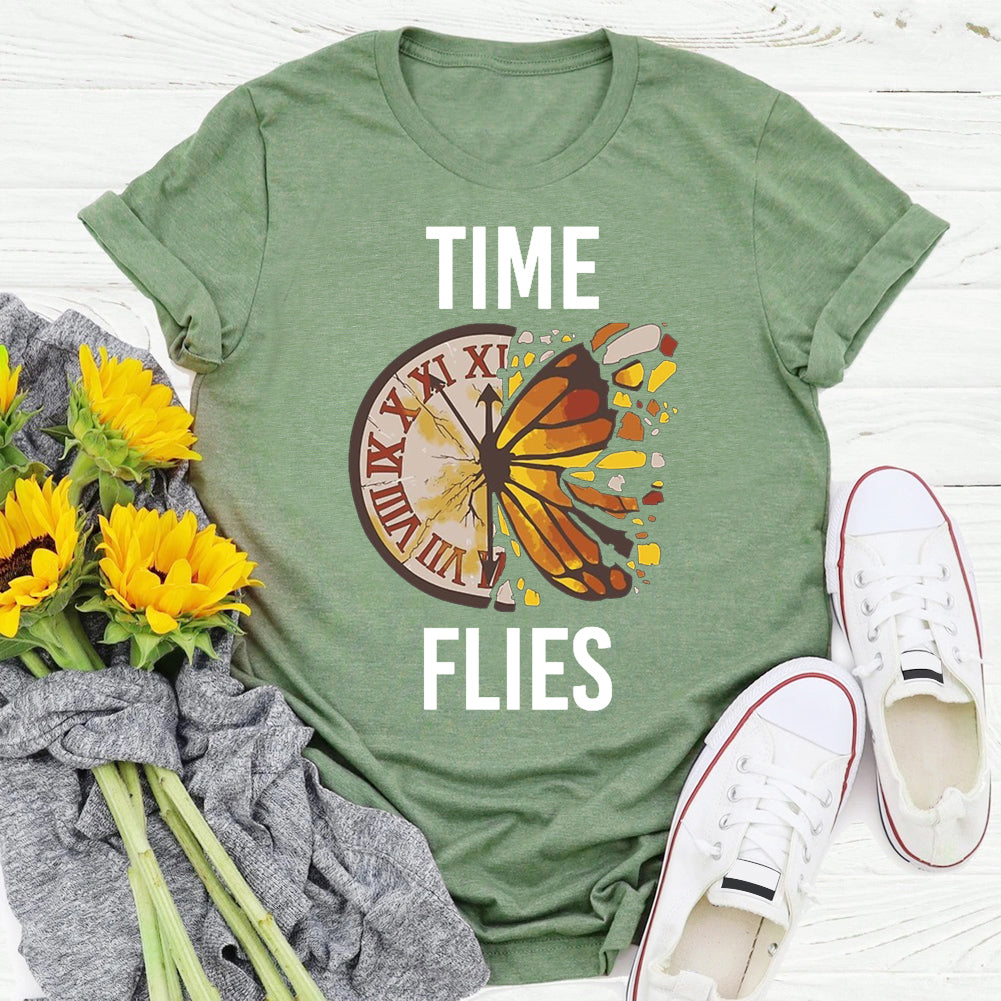 Time Flies Butterfly Clock Butterflies Lover  T-Shirt Tee-06459-Guru-buzz