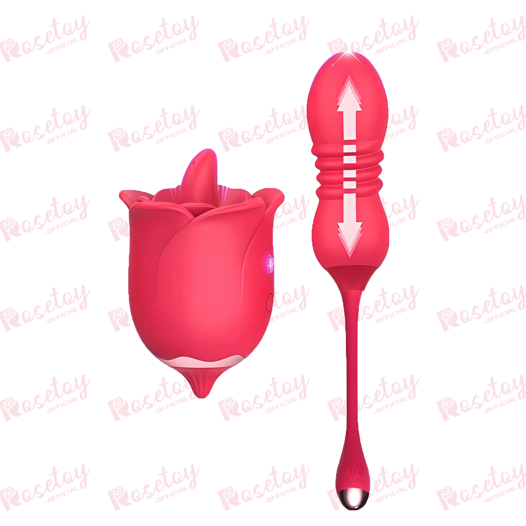 Remote Control Tongue Licking Rosebud Adult Toy Retractable Vibrating Egg Set - Rose Toy