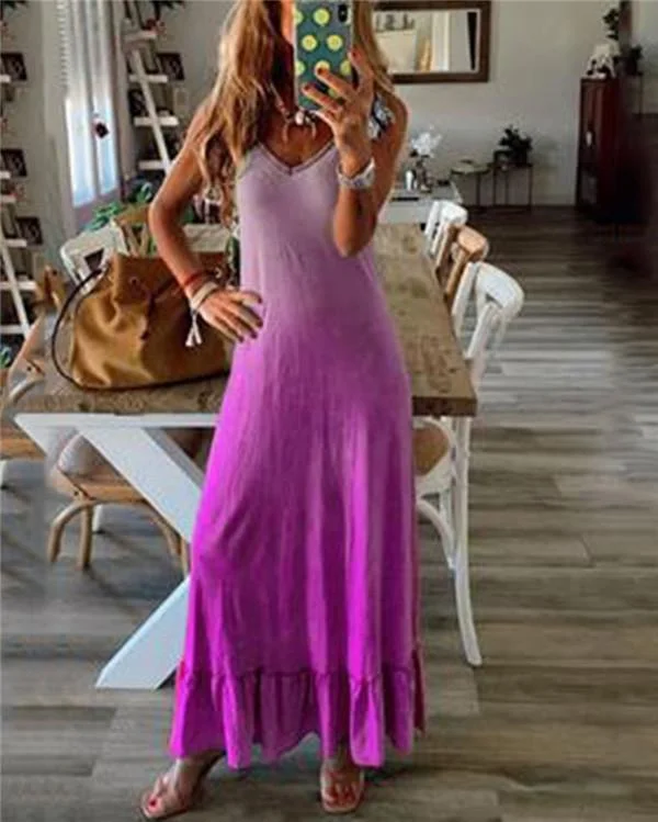 Sleeveless Gradient Beach Holiday Daily Fashion Maxi Dresses