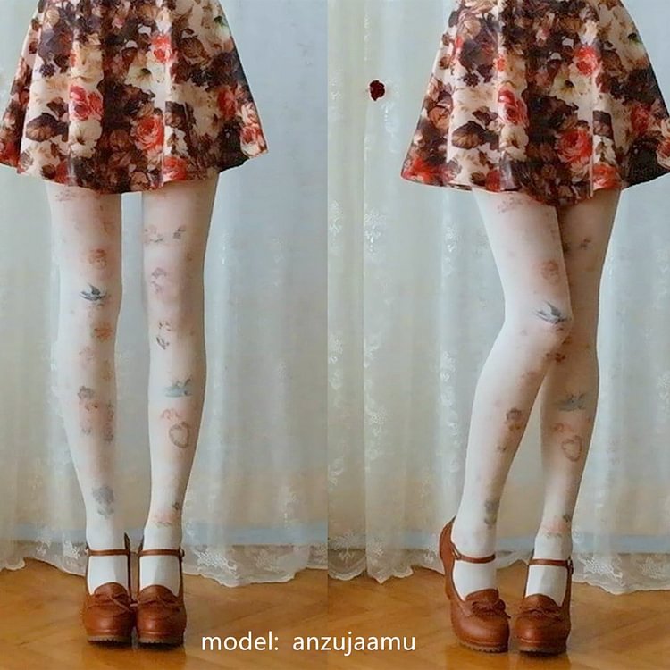 Pink/Beige Lolita Pastel Cute Angels and Flowers Printing Tights SP140424