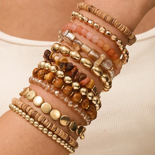 12PCS Multi Layers Bracelet Metal Chain Stone Coconut Shell Boho Fashion Bracelet Perfect Gift For Women