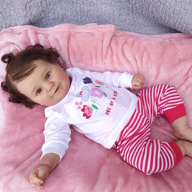  20" Realistic Smiling Face Silicone Vinyl Reborn Baby Doll Girl with Hand-Rooted Brown Hair Named Fatima - Reborndollsshop®-Reborndollsshop®