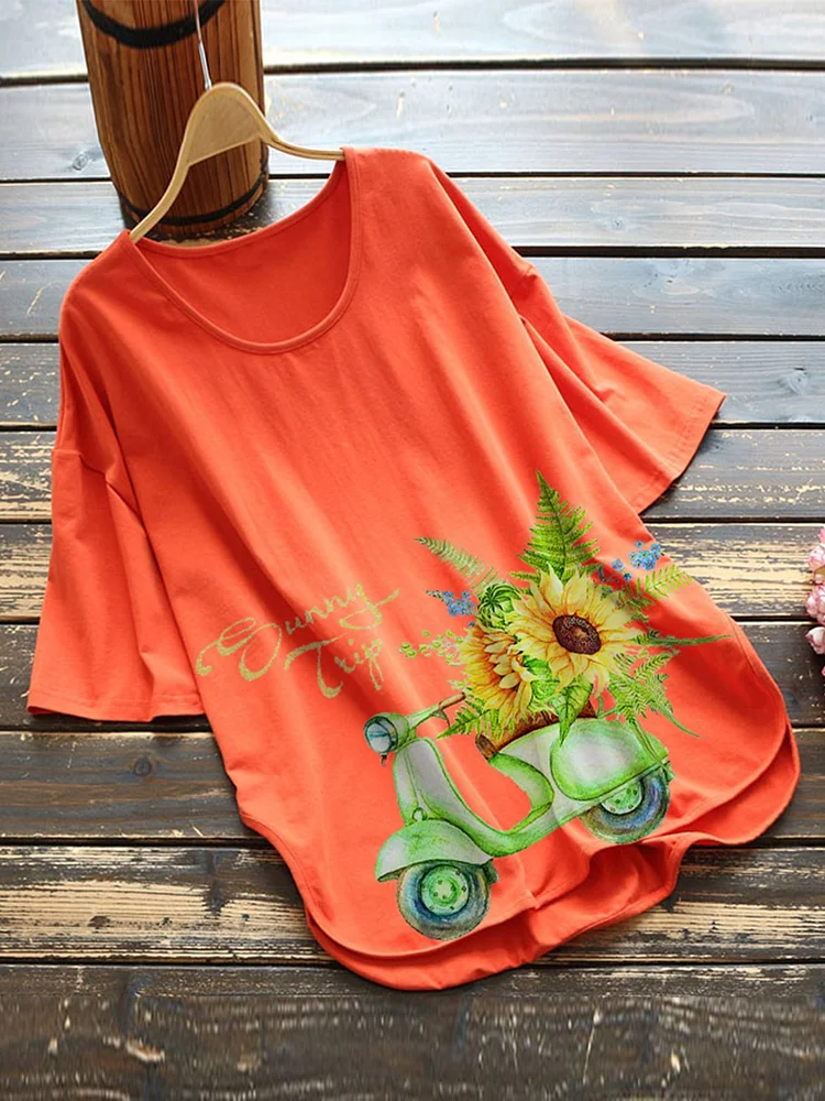 Bestdealfriday Orange Cotton Blend Short Sleeve Shirts Tops 9354758