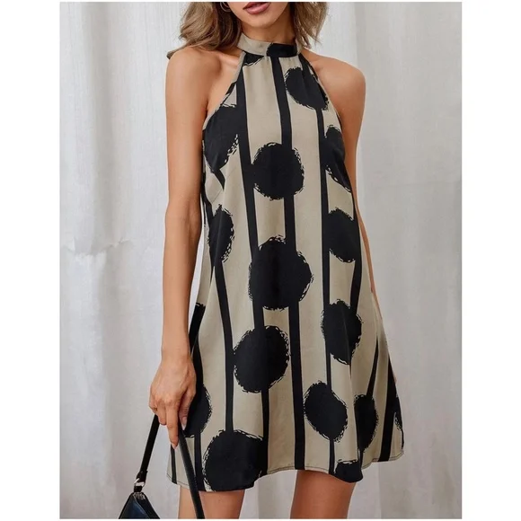 Women's Daily Halter Neck Striped Dots Pattern Mini Dress