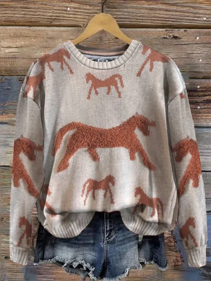 Women's Retro Horse Print Sweatshirt