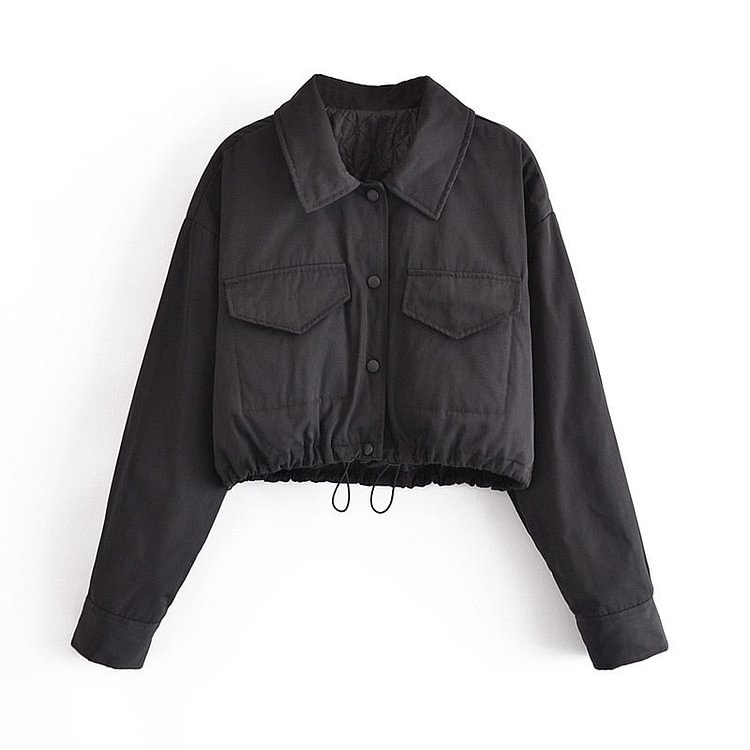 Autumn Women Solid Oversize Thin Crop Parkas Cotton Jacket Long Sleeve Female Black Tunic Padded Overcoat QN155 - BlackFridayBuys