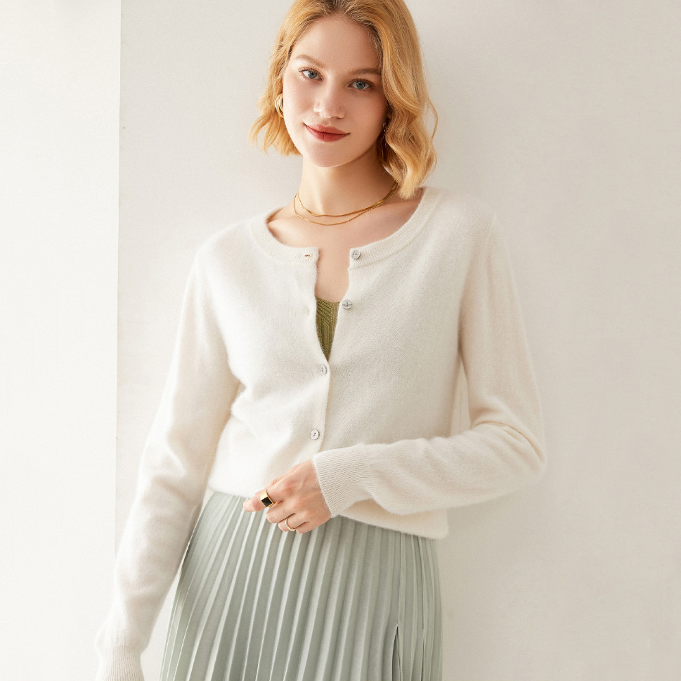 Round Neck Women's Wool Cardigan REAL SILK LIFE