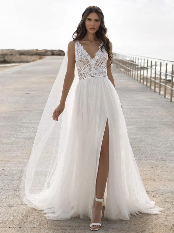 Miabel Sleeveless -Neck Lace Wedding Dress