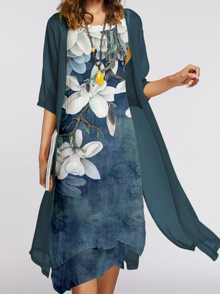 Two Piece Long Sleeved Print To The Knee Dress P169852300