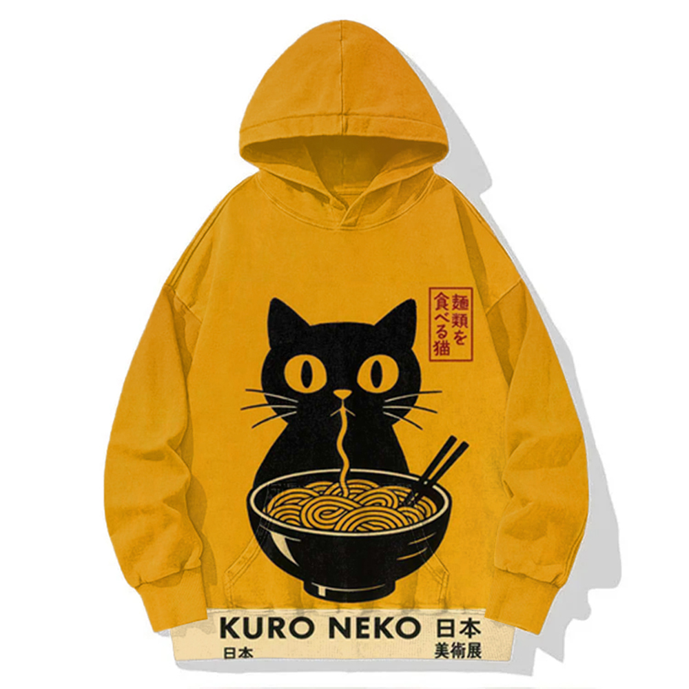 neko♡ Tokyo-Mood Kuro Neko Anime Cat Japanese Ramen Noodle Washed Unisex