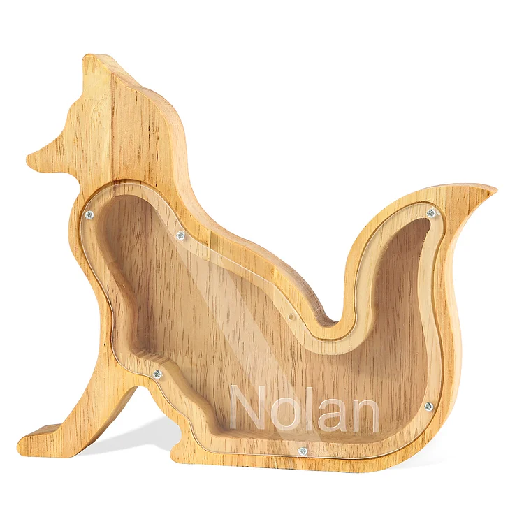 Personalized Fox Wooden Piggy Bank Custom Name Gifts for Kids
