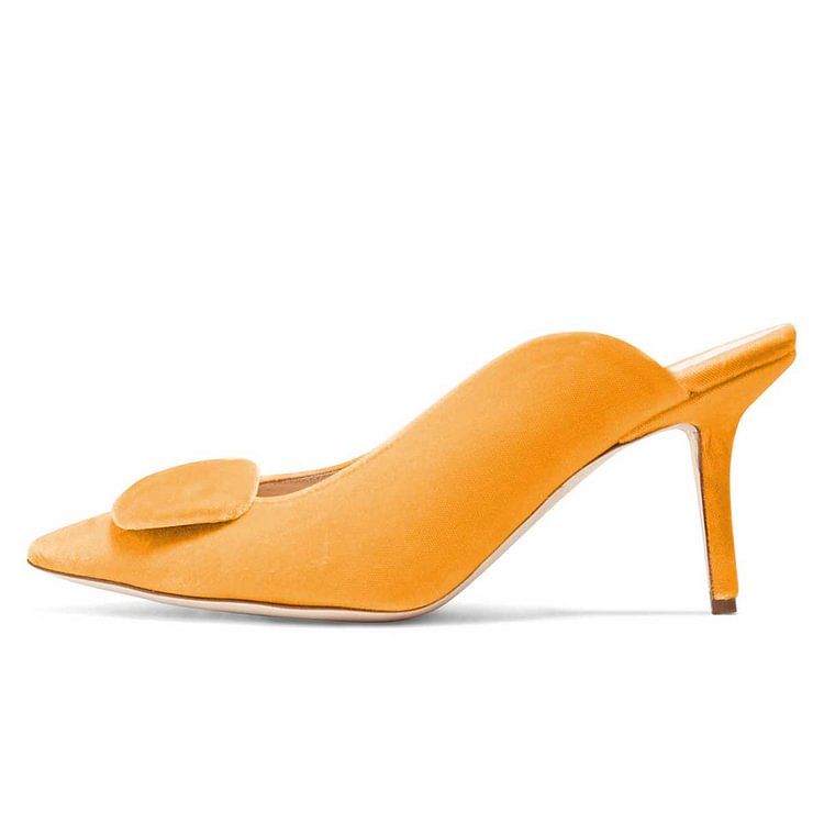 Women's Yellow Pointy Toe Elegant Stiletto Heel Mules |FSJ Shoes