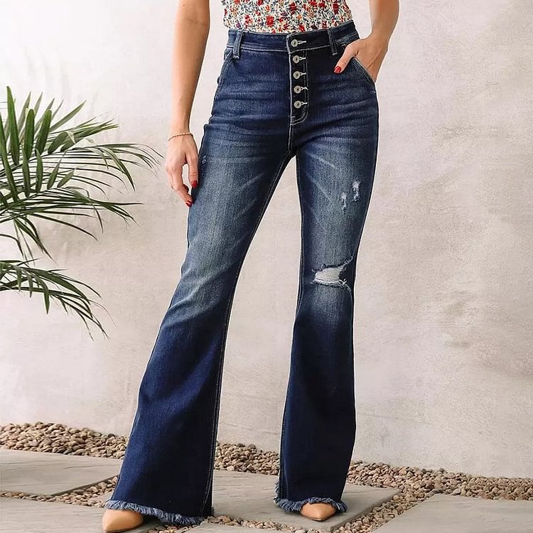 VChics VChics High-Rise Single-Breasted Flared-Bottom Jeans