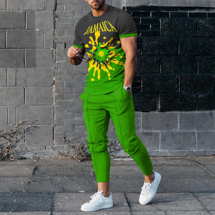 BrosWear Statement Jamaican Color Ball T-Shirt And Pants Two Piece Set