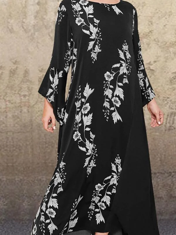 Women's Scoop Neck Long Sleeve Floral Printed Maxi Dress
