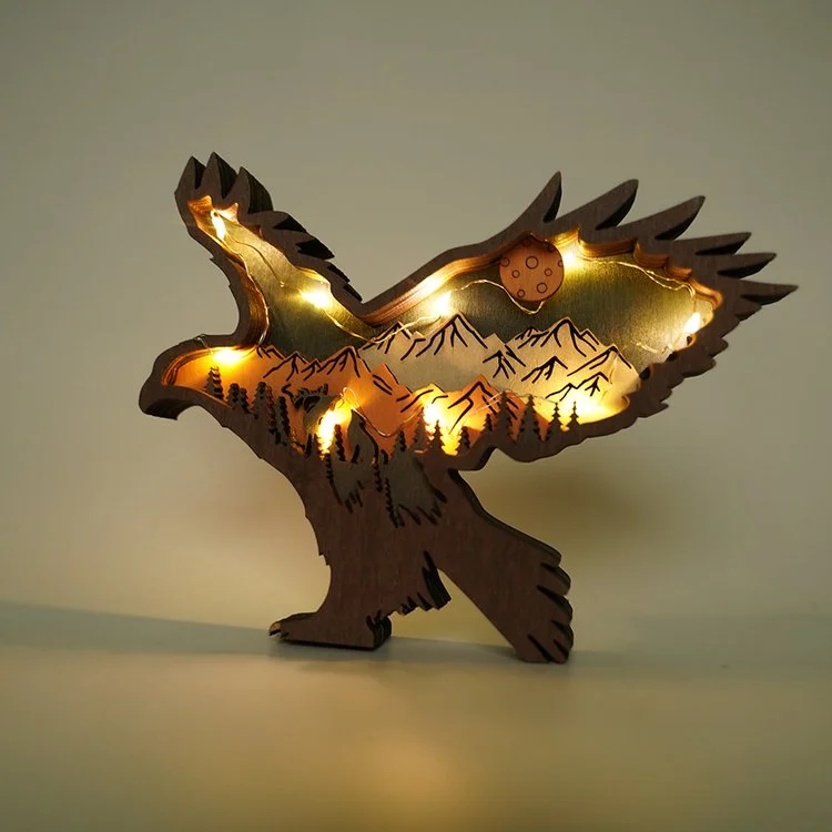 Eagle Totem Wooden Home Decoration 3D Carving Forest Animal Night Light