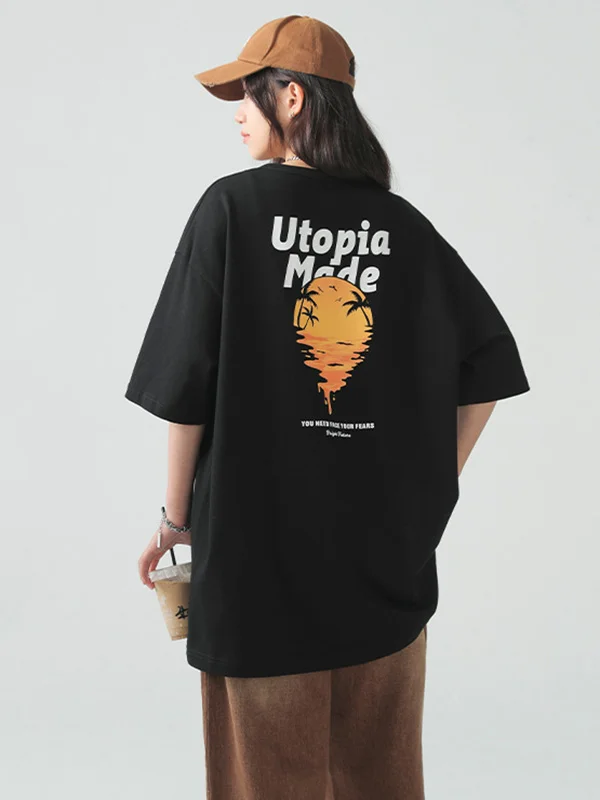 Minimalist Roomy Half Sleeves Letter Stamped T-Shirt Top