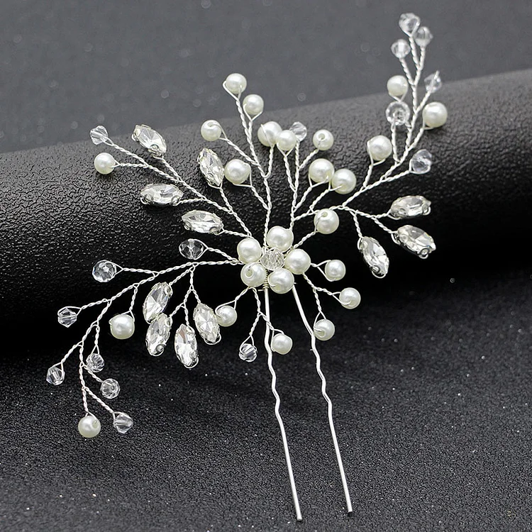 Handmade Pearl Grab and Drill U-Shaped Hair Fork Pin Headwear Hair Accessories Hairpin