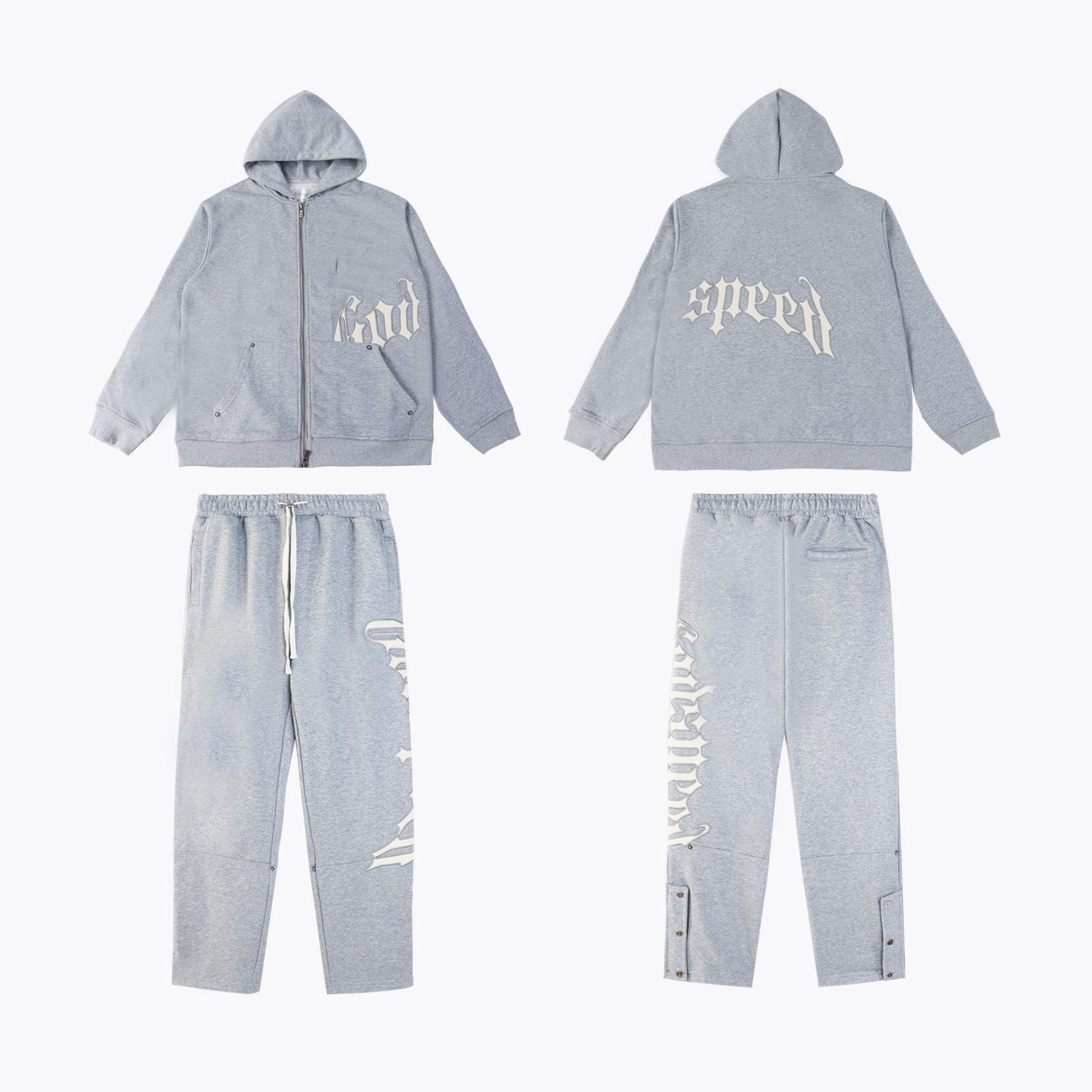 Godspeed OG Logo Sweatsuit V2 Grey | Minimal Gothic Hoodie 