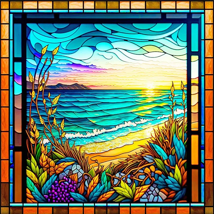 【Huacan Brand】Glass Art - Waves 11CT Stamped Cross Stitch 50*50CM