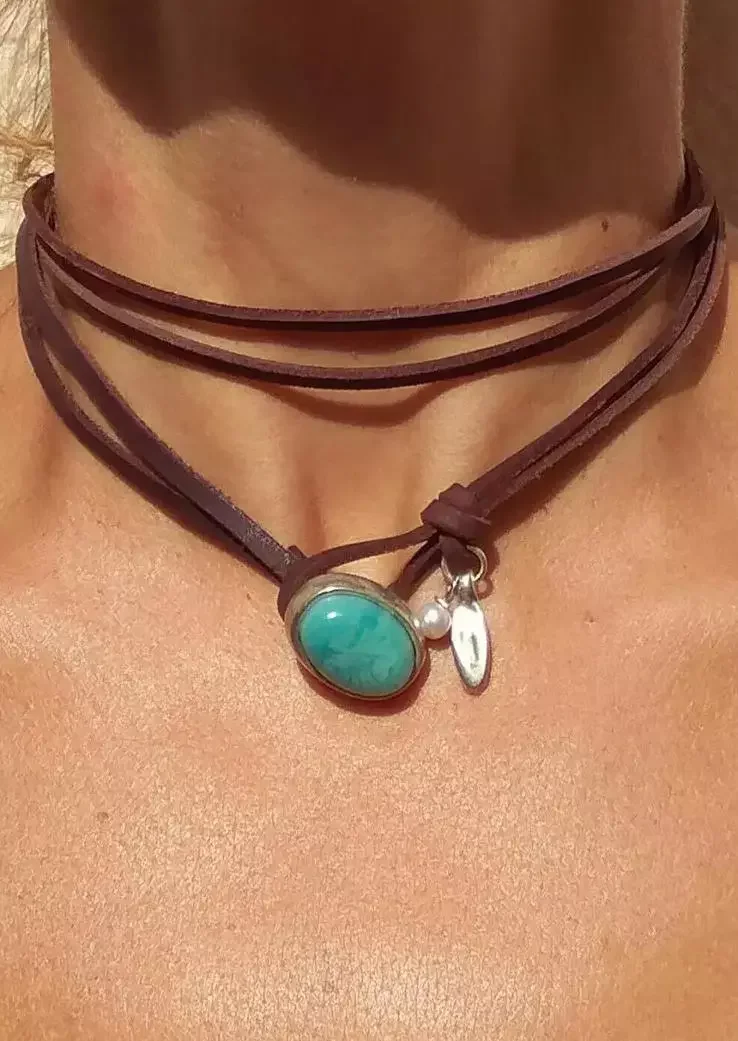 Turquoise Pearl Multi-Layered Necklace - Brown