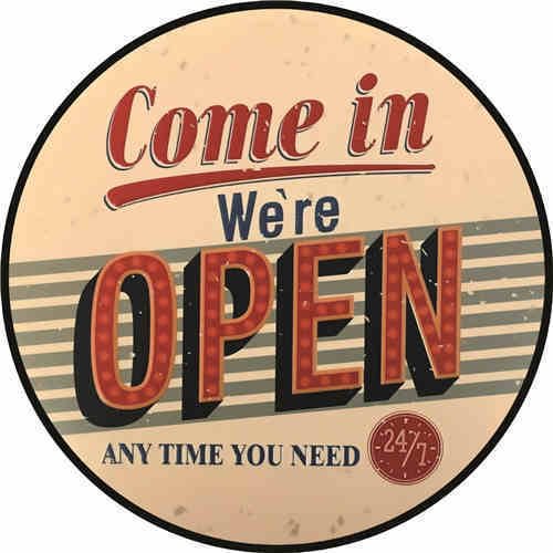 Open - Round Shape Tin Signs/Wooden Signs - 30*30CM