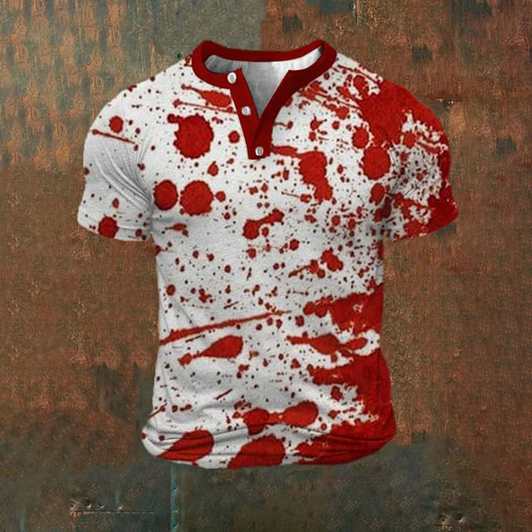 Broswear Men's Blood Splattered Print Henley Shirt