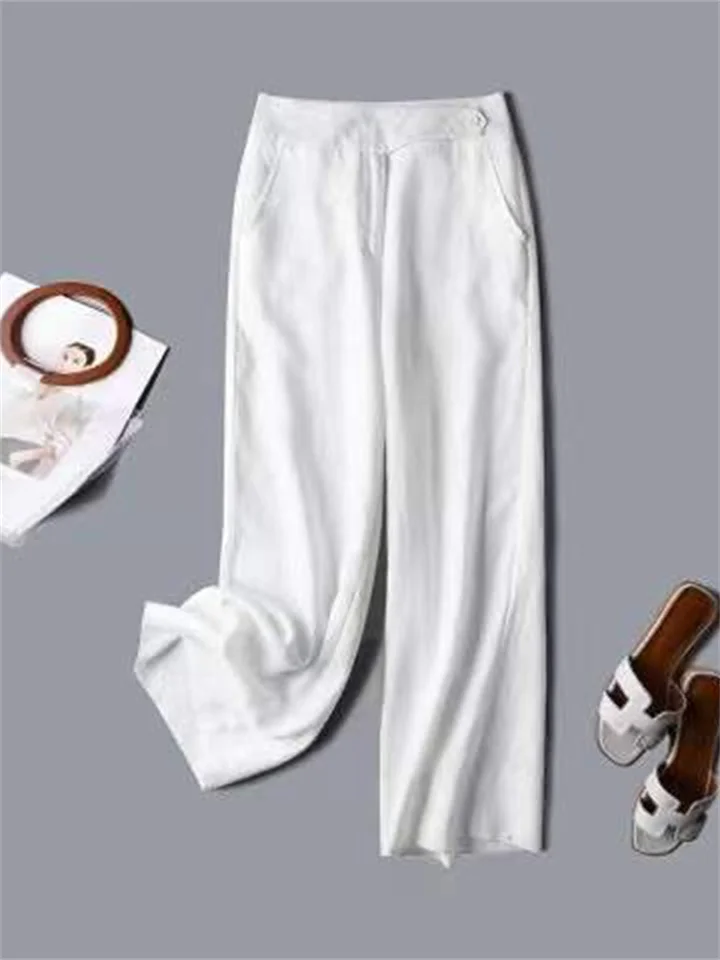 Women's Wide Leg Pants Trousers Linen Balck White Pink Casual Casual Daily Wear Pocket Wide Leg Full Length Breathability Solid Colored S M L XL 2XL-Cosfine
