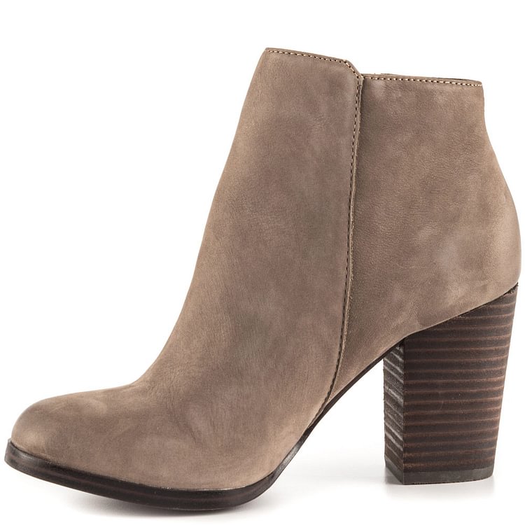 Taupe Vintage Boots Round Toe Chunky Heel Ankle Boots |FSJ Shoes