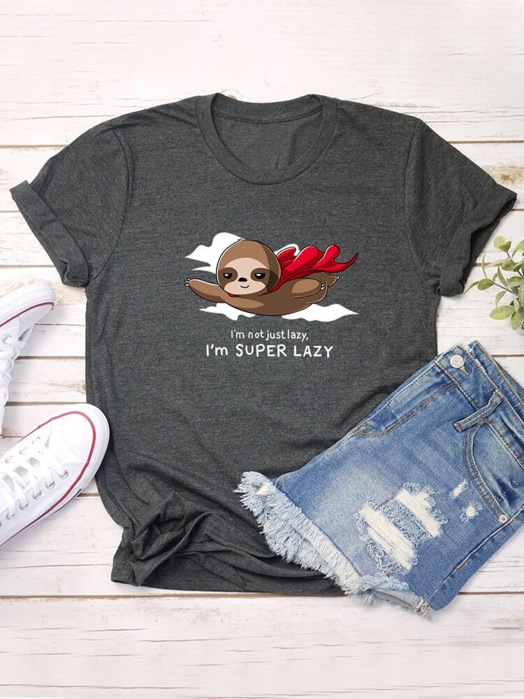 Casual Printed Cartoon Letter Short Sleeve O Neck T shirt For Women P1666280