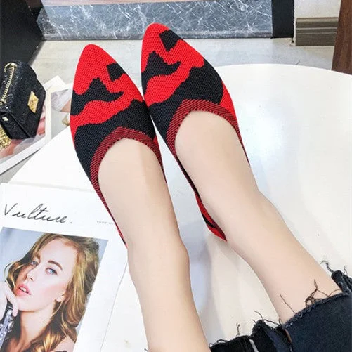 Women's Pointed Toe Knit Colorblock Stripes Comfortable Casual Fashion Flat Shoes