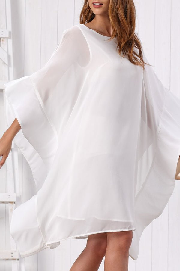 Batwing Sleeves Plain Chiffon Dress - BlackFridayBuys