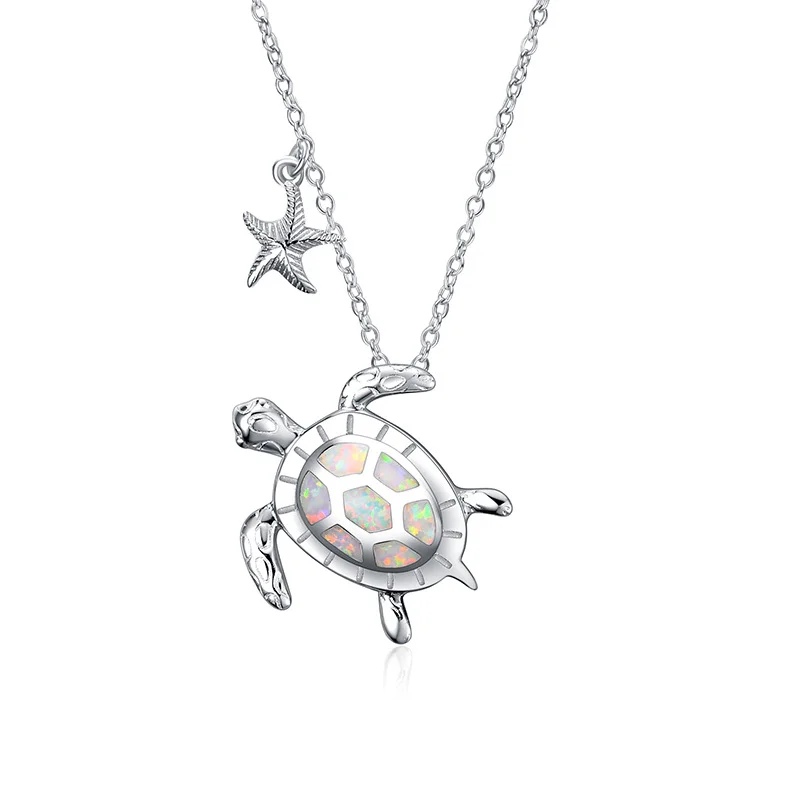MeWaii® Sterling Silver Necklace Sea Turtles And Starfish Pendant Silver Necklace Jewelry S925 Sterling Silver Clavicle Necklace
