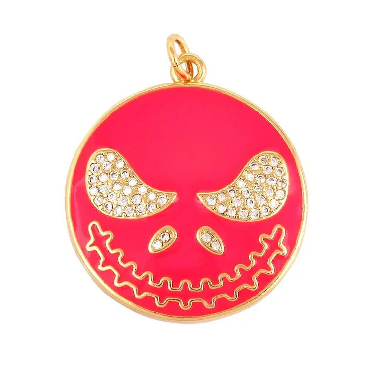 Smiling Happy Face Alien Enamel Jumbo Coin Round Charm Pendant,18K Romantic Sweet Colorful Girl Gift Party Jewelry Wholesale