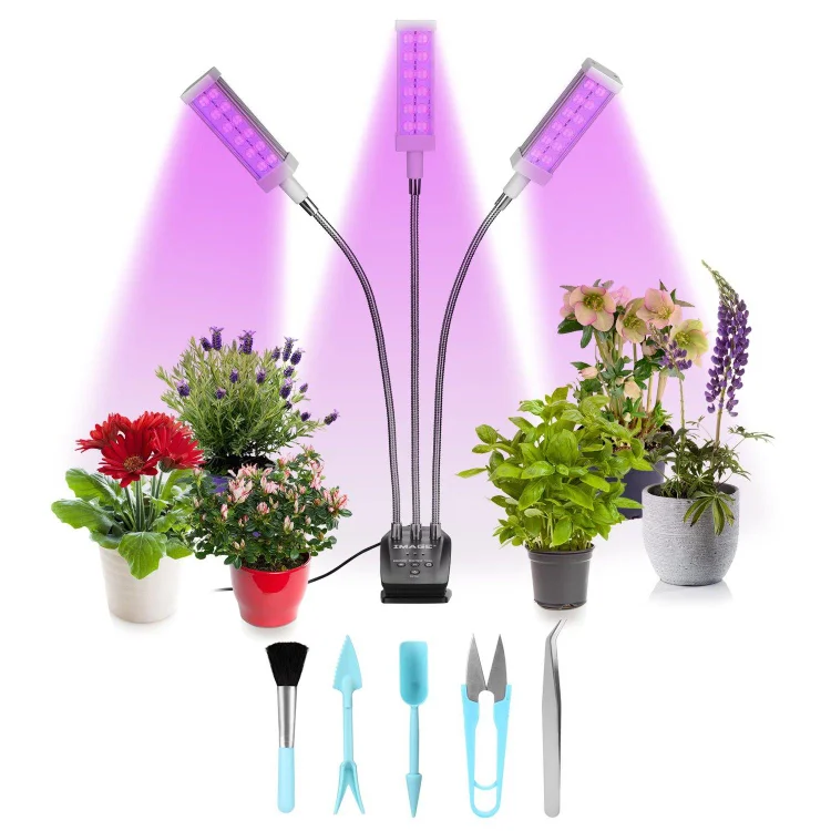 Adjustable 3-Head Grow Lights for Indoor Plants with Timer