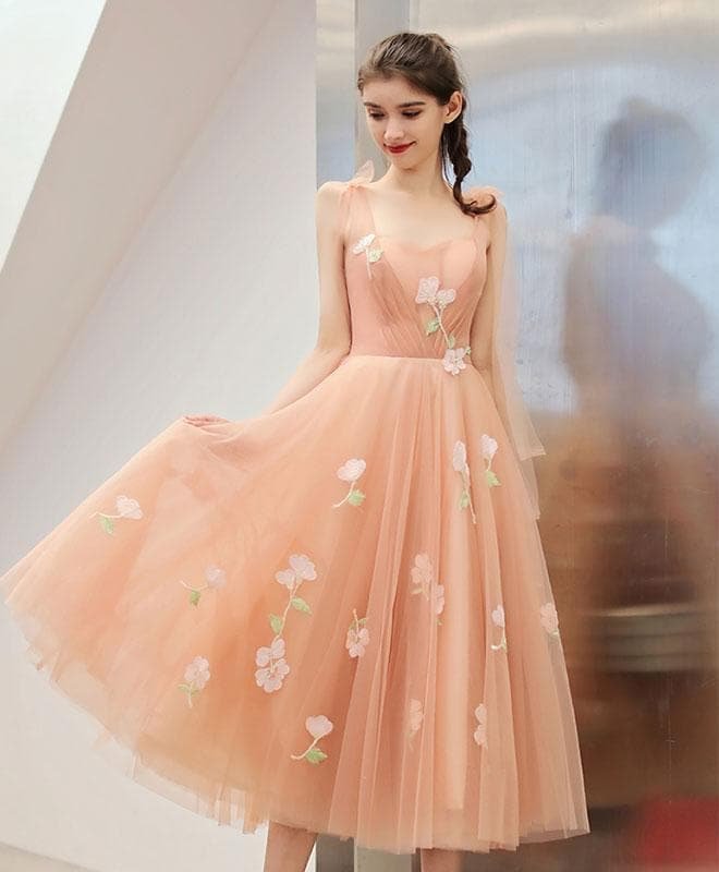 Pink Tulle Lace Applique Short Prom Dress, Pink Homecoming Dress