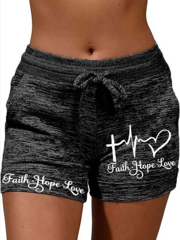 Faith Hope Love Pribted Elastic Waist Shorts