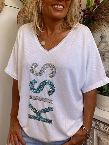 Bestdealfriday White Letter Printed Short Sleeve Shirts Top 8958059