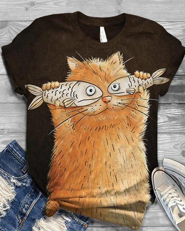 women plus size cotton blend animal casual crew neck shirts tops p112987
