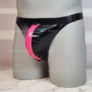 pornhint Pornhint Men's Latex G-String Thong Black Pink Big Bulge. Rubber Gear Gay Fetish Underwear Kinky Gimp Suit BDSM Bondage Catsuit Dom Role Play Sex Ero