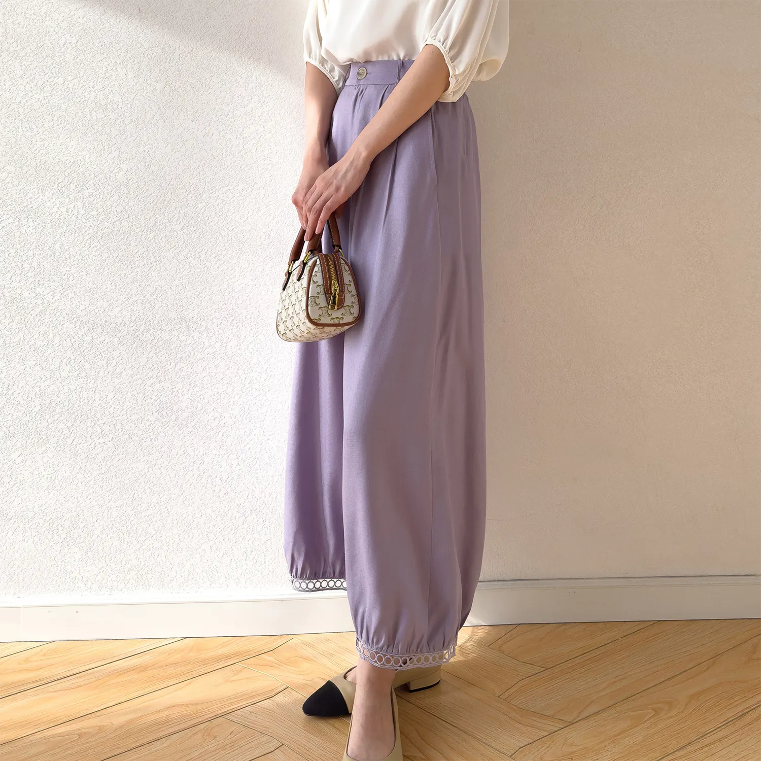Women's Silk Pants Lace Trim Casual Daily REAL SILK LIFE