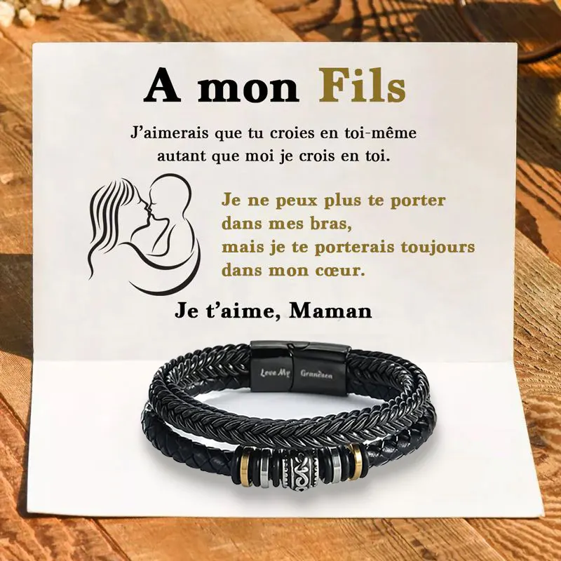 Bracelet Cuir Pour Fils - Cadeau Anniversaire 16-20 Ans - Gravé 'Son'