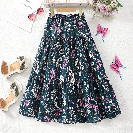【7Y-13Y】Girls' Floral Print Skirt