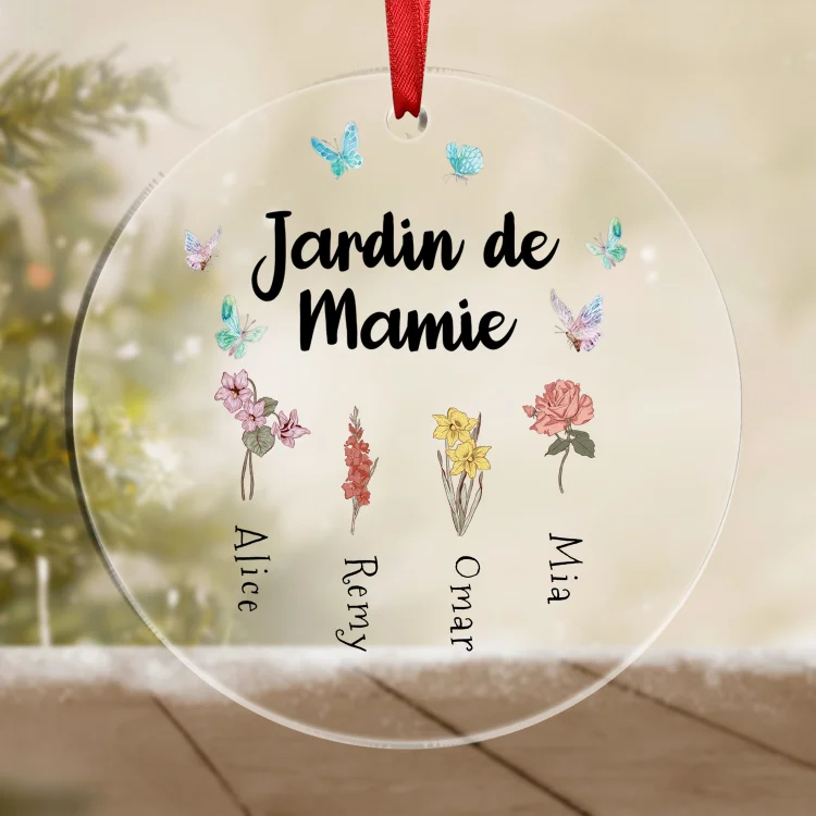 Ornements de Noël Acrylique 1-6 Prénoms Personnalisés Fleur de Naissance pour Mamie Jessemade FR
