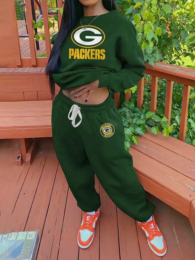 Green Bay Packers NFL Women's Sports Crew Neck Sweatshirt Sweatpants Two-Piece Set