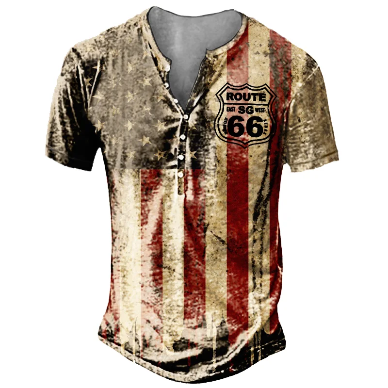 Men's American Flag Route 66 Retro Short Sleeve T-Shirt / [viawink] /